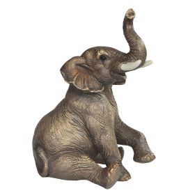6"H Wildlife Sitting Elephant with Trunk Up Figurine Home Decor Gift