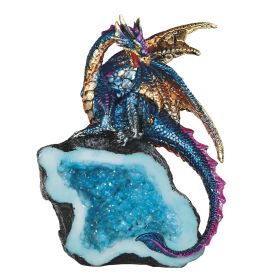 5.5"H Blue Dragon Guarding Blue Faux Crystal Cave Figurine Home Decor Gift
