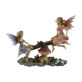 7.75"W Pink and Purple Fairy on Seesaw Figurine Home Decor Gift