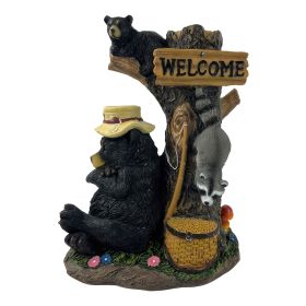 8"H Bear with Racoon Stealing Food Figurine Home Decor Gift