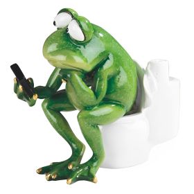 5.75"W Frog Sitting on Toilet Funny Animal Figurine Home Decor Gift