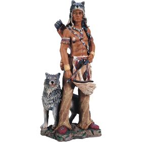 17"H Native American Warrior with Wolf Figurine Home Decor Gift