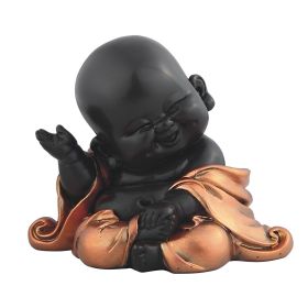 4"W Little Buddhist Monk in Golden and Black Figurine Home Decor Gift
