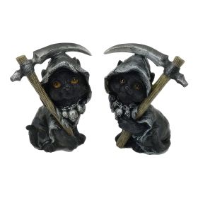 4"H 2-PC Cat with Scythe Figurine Set Home Decor Gift