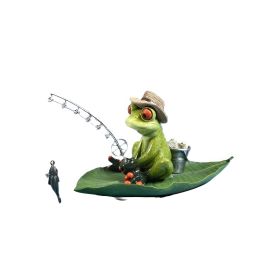 7.5"W Frog Fishing on Lily Pad Figurine Home Decor Gift