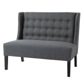 Scandinavian 2 Seater Button Tufted Loveseat Wooden Legs (Color: Grey Linen)