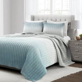 Aqua Blue and Grey Lightweight Polyester Fabric 3 Piece Quilt Set (size: Full Queen)