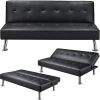 Faux Leather Click Clack Adjustable Futon Sleeper Sofa