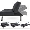 Faux Leather Click Clack Adjustable Futon Sleeper Sofa