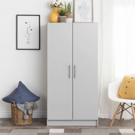 Bedroom Armoire Wardrobe Cabinet with Hanging Rail in Wood Finish (Color: Light Grey)