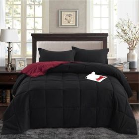 Traditional Microfiber Reversible 3 Piece Comforter Set in Black/Maroon (size: King/Cal King)