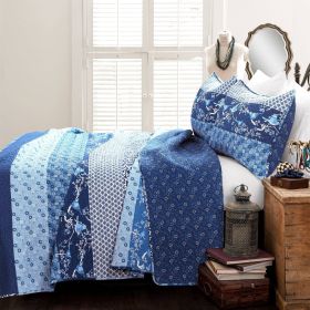 Boho Reversible lightweight reversable Quilt Set (Color: Blues, size: King)