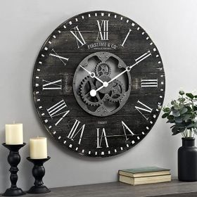 Industrial FarmHome Round Oversized Wall Clock in Rustic (Color: Black)