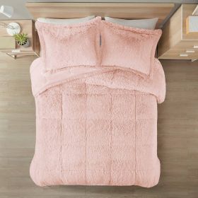 Pink Blush Soft Sherpa Faux Fur 3-Piece Comforter Set (Option: 3 Piece, size: Full/Queen)