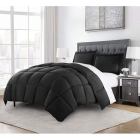 Reversible Microfiber Down Alternative Comforter Set (Color: Black, size: Queen)