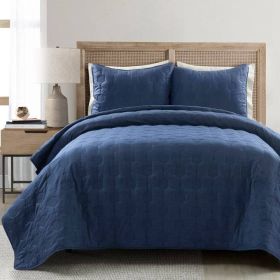 Lightweight Blue Textured Cotton 3 Piece Quilt Set (size: King/Cal King)