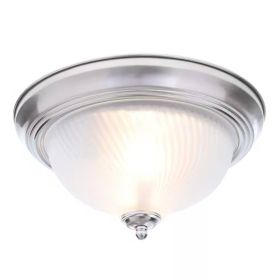 Round 11-inch Flush Mount Ceiling Light with Frosted Glass Shade (Color: Brushed Nickle)