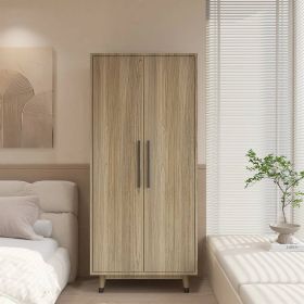 Mid-Century Modern 2-Door Bedroom Armoire Wardrobe Cabinet (Color: Oak)