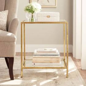 Table Gold Metal Frame Glass Top Bottom Shelf Sofa Table (Option: Square Accent)
