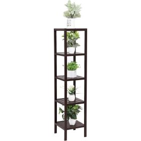 Wooden 4-Shelving Versatile Storage Unit Rack Narrow Bookcase (Color: Brown Bamboo)