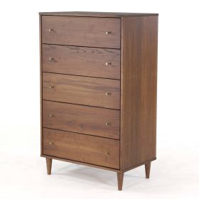 Farmhouse Mid Century 5 Drawer Chest (Color: Rustic Walnut)