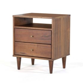 Farmhouse Mid Century 2 Drawer Nightstand (Color: Rustic Walbut)