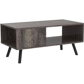 Modern Mid-Century Coffee Table Living Room Storage (Color: Rustic Black Wood)