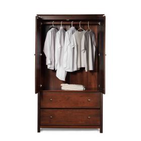 Solid Wood Bedroom Armoire Wardrobe Cabinet with Hanging Bar (Color: Cherry Finish)