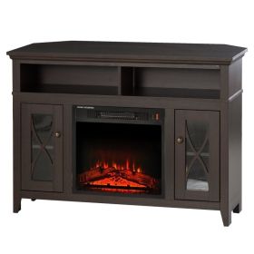 Electric Fireplace Mantel TV Stand w/ Adjustable Shelves 2 Storage Cabinets (Color: Expresso)