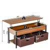 FarmHouse Lift-Top Multi Purpose Coffee Table with 2 Storage Drawers Bins