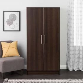 Bedroom Armoire Wardrobe Cabinet Closet with Hanging Rail in Wood Finish (Color: Brown)