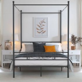 Four Poster French Country Metal Canopy Bed (Color: Black Finish, size: Queen)