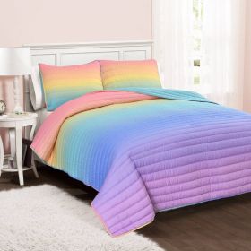 Multi-Color Rainbow 3 piece Quilt Set (size: Full)