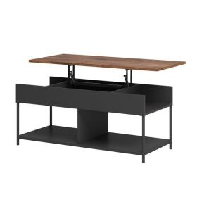 Farmhouse Lift-Top Multi Purpose Coffee Table (Color: Black Metal Wood)