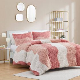 Pink Blush White Reversible Soft Sherpa Faux Fur Comforter Set (Option: 3 Piece, size: Full/Queen)