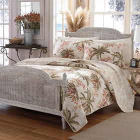 Cotton Coastal Palm Tree Floral 3 Piece Reversible Quilt Set (size: Full/Queen)