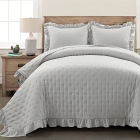 Lightweight Grey Ruffle Reversible Oversized 3 Piece Quilt Set (size: King)