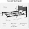 Metal Platform Bed Frame with Gray Button Tufted Upholstered Headboard