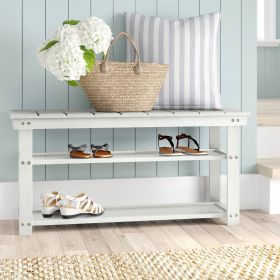 2-Shelf Shoe Rack Storage Bench For Entryway or Closet (Color: White Slatted Wood)