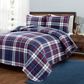 Farmhouse Plaid Lightweight Reversible Quilt Set (Option: 3 Piece, size: Full Queen)