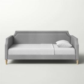 Twin size Polyester Fabric Upholstered Daybed with Nailhead Trim (Color: grey)