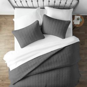 3 Piece Microfiber Farmhouse Coverlet Bedspread Set Grey (size: King/Cal King)
