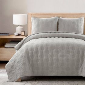 Hexagon Pattern Lightweight Grey Textured Cotton 3 Piece Quilt Set (size: King/Cal King)