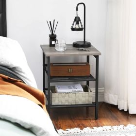 Modern Industrial Nightstand in Black Metal with Wood Top side table (Color: Grey Beige)