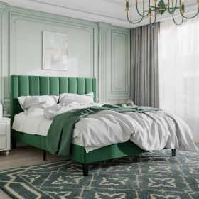 Modern Green Velvet Upholstered Platform Bed with Headboard (size: Queen)