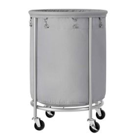 Round 45-Gallon Laundry Basket Hamper Fabric Bag Steel Frame on Wheels (Color: grey)