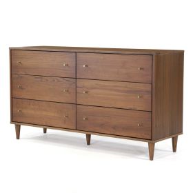 Farmhouse Mid Century 6 Drawer Dresser (Color: Rustic Walnut)