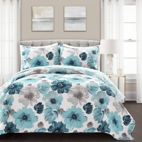 Flowers Lightweight Polyester Microfiber Quilt Set (Color: Blue Grey, size: King)