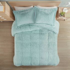 Soft Sherpa Faux Fur 3-Piece Comforter Set in Light Teal Blue (Option: 3 Piece, size: King/California  King)