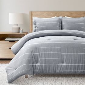 Blue Grey Off-White Stripe 3-Piece lightweight Comforter Set (size: King California)